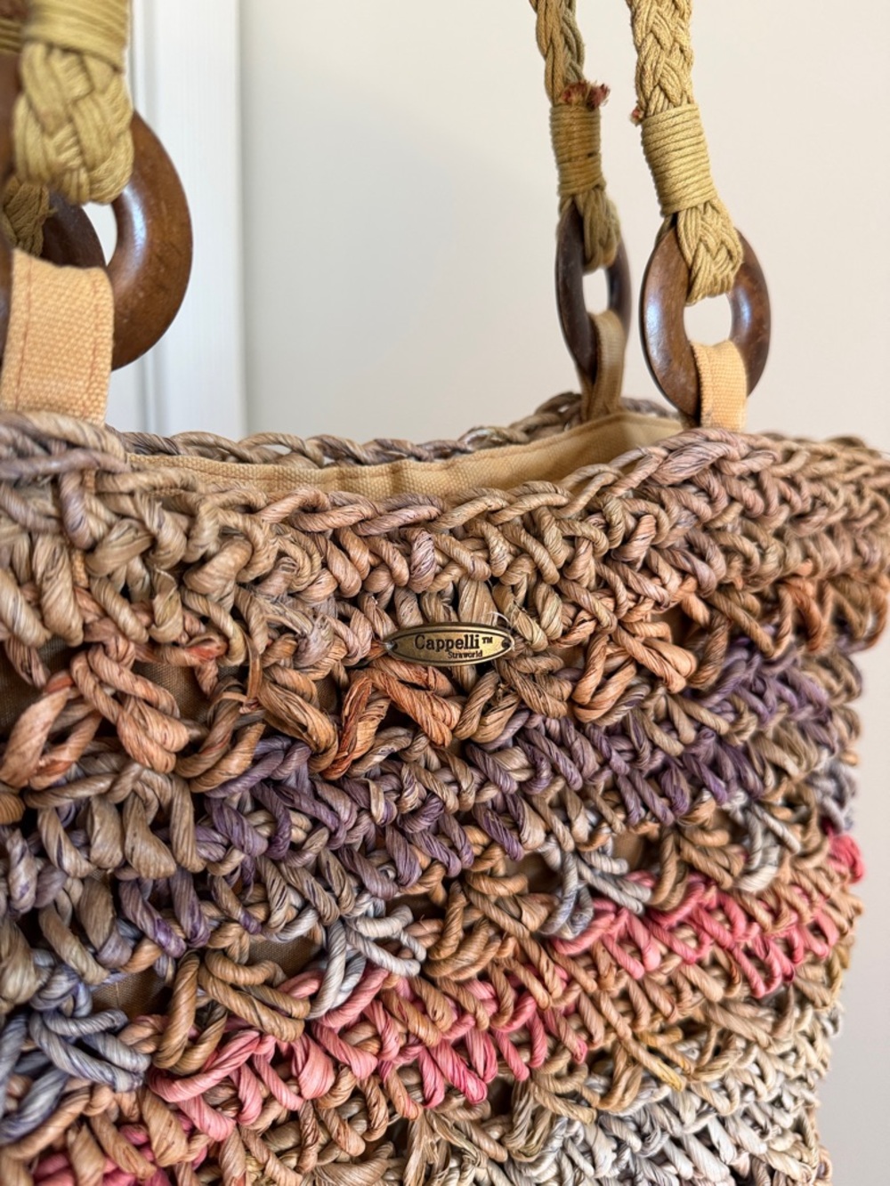 Cappelli Multicolor Straw Tote Bag - Vintage Boho Beach/Market Bag - Picture 2 of 9